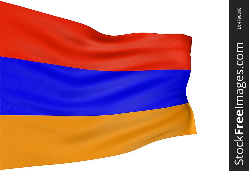 3D Armenian flag with fabric surface texture. White background.