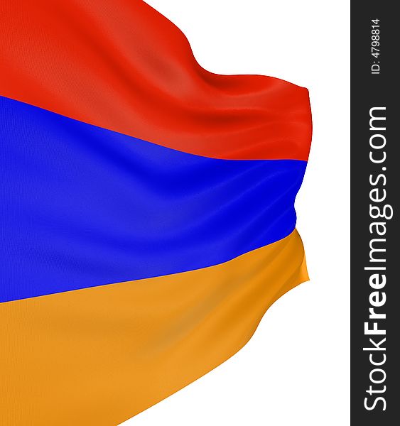 3D Armenian flag with fabric surface texture. White background.