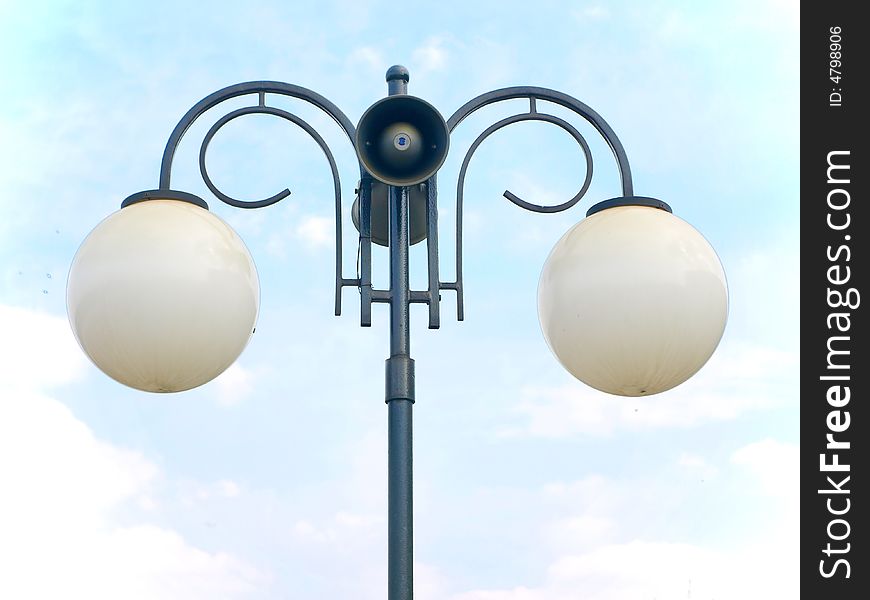 White double street lamp with the speaker. White double street lamp with the speaker