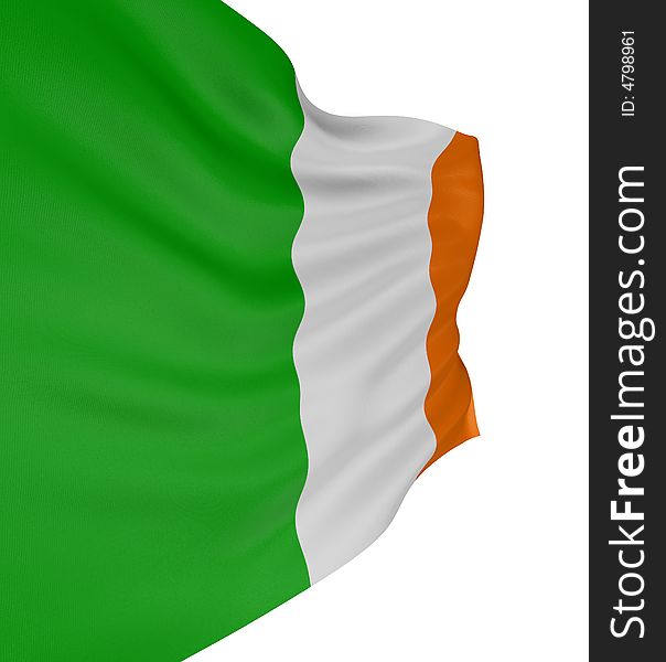 3D Irish flag with fabric surface texture. White background.