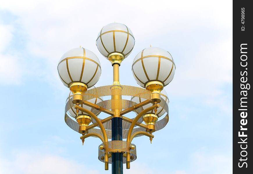 Street gilded lamp lantern with five bulbs. Street gilded lamp lantern with five bulbs