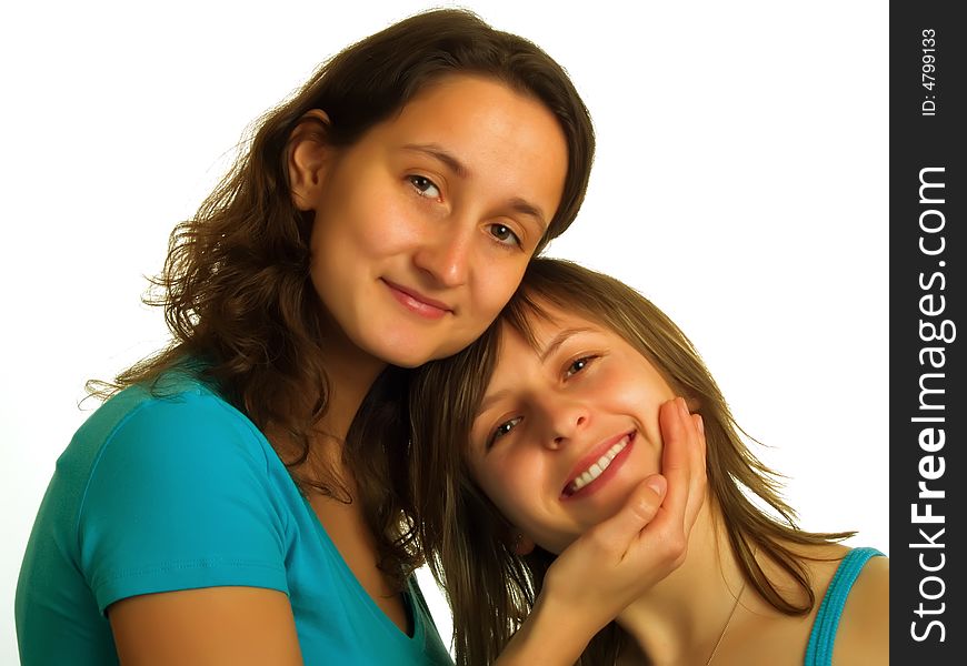 Two pretty ladies with brown and blond hair. Two pretty ladies with brown and blond hair