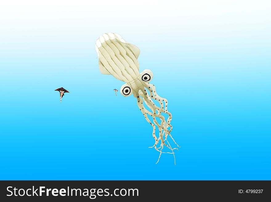 Octopus modelling kite fly in skyï¼ŒGreets Olympic Games, in Qingdao,