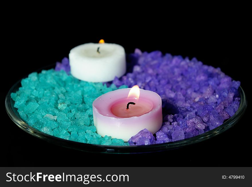 Sea salt for baths and two candles