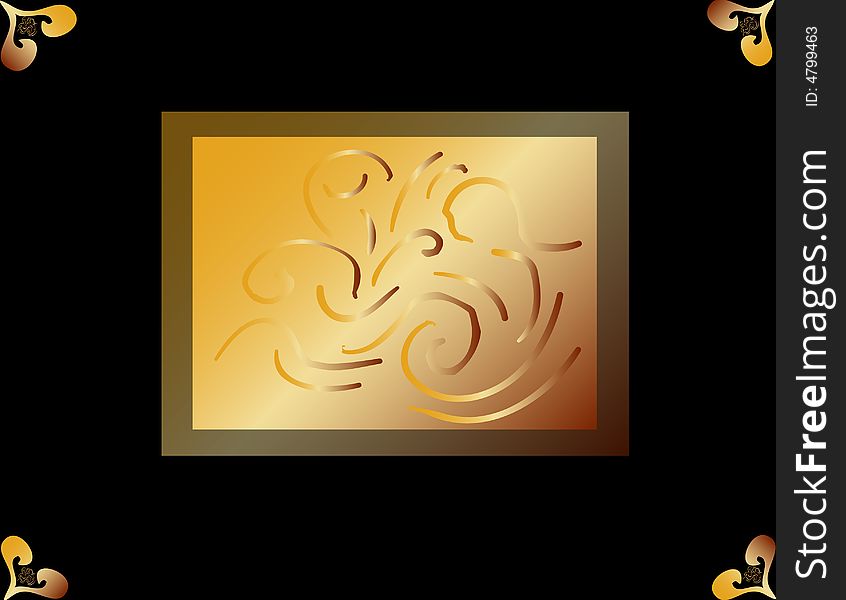 Rich black background with golden design and a golden centre with swirks for text. Rich black background with golden design and a golden centre with swirks for text