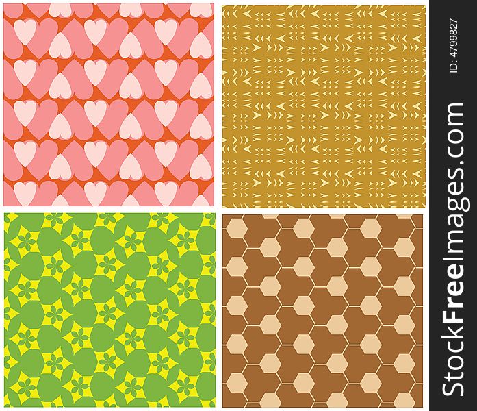 Vector collection of four different seamless pattern