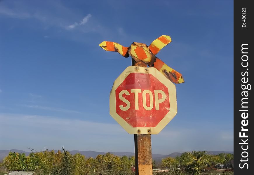 Stop sign at railway