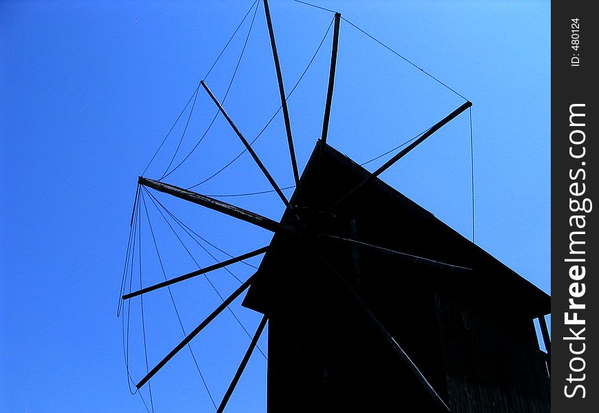 Silhouette of old windmill ruine