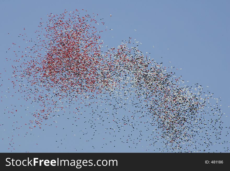 Pre-race Balloon Ascension- thousands of balloons against a blue sky