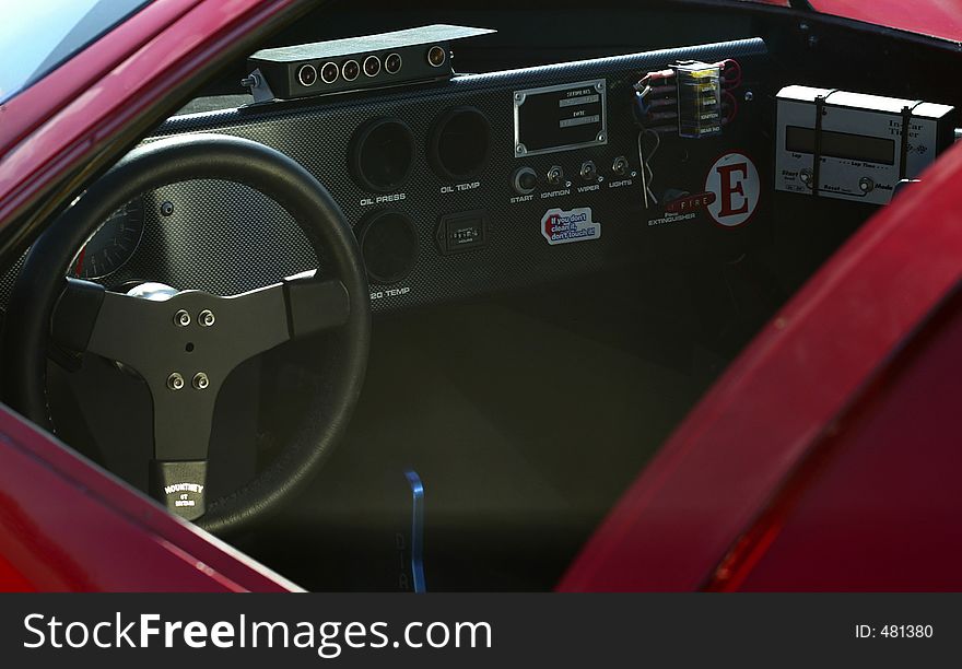 A peek Inside Race Car showing the controls on the dashboard