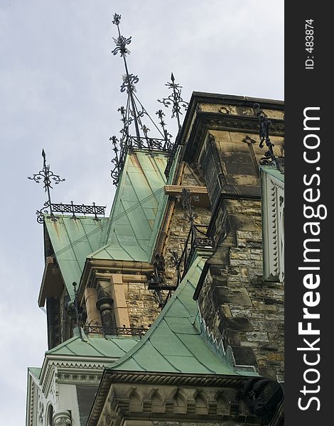 Gothic Architecture showing roofs and iron details