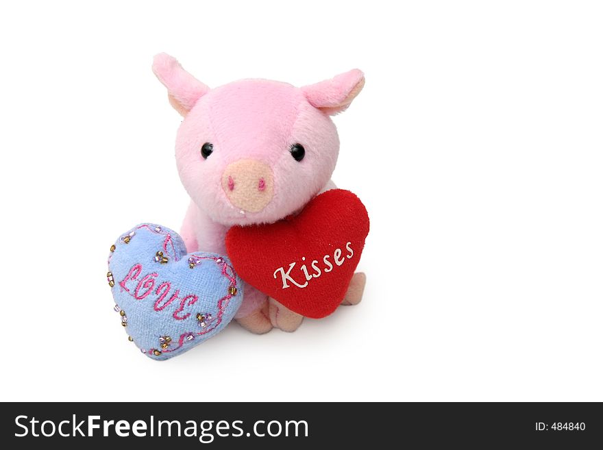 Piggy with two tiny hearts with messages. Piggy with two tiny hearts with messages