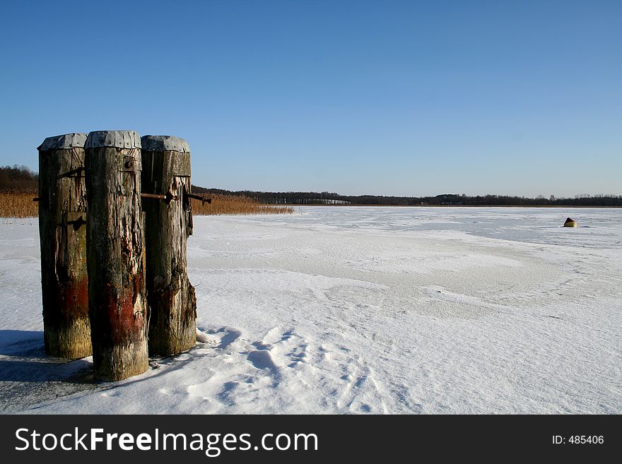 Lake and waterside in winter. Lake and waterside in winter