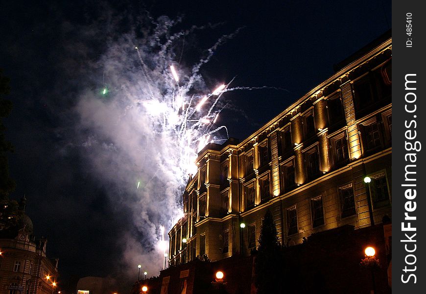 Fireworks over castle