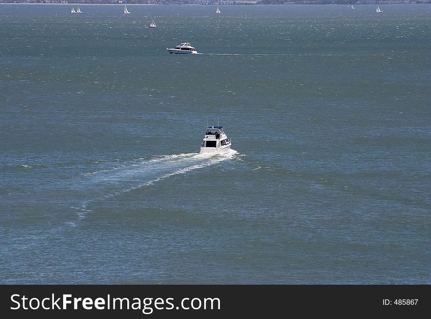A pleasure craft heads out for a cruise on San Francisco Bay. A pleasure craft heads out for a cruise on San Francisco Bay.