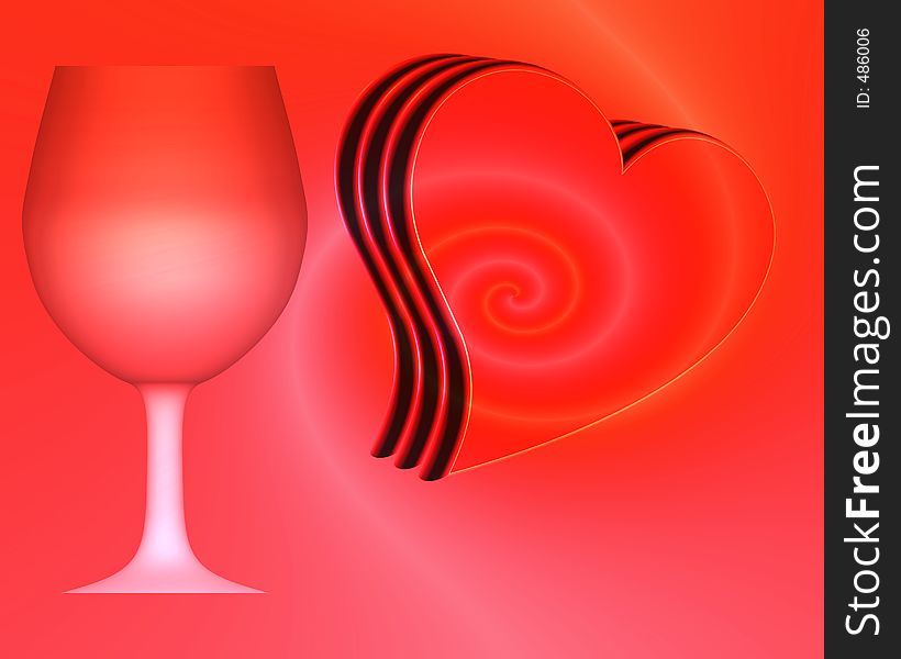 Background with heart and wine glass. Background with heart and wine glass