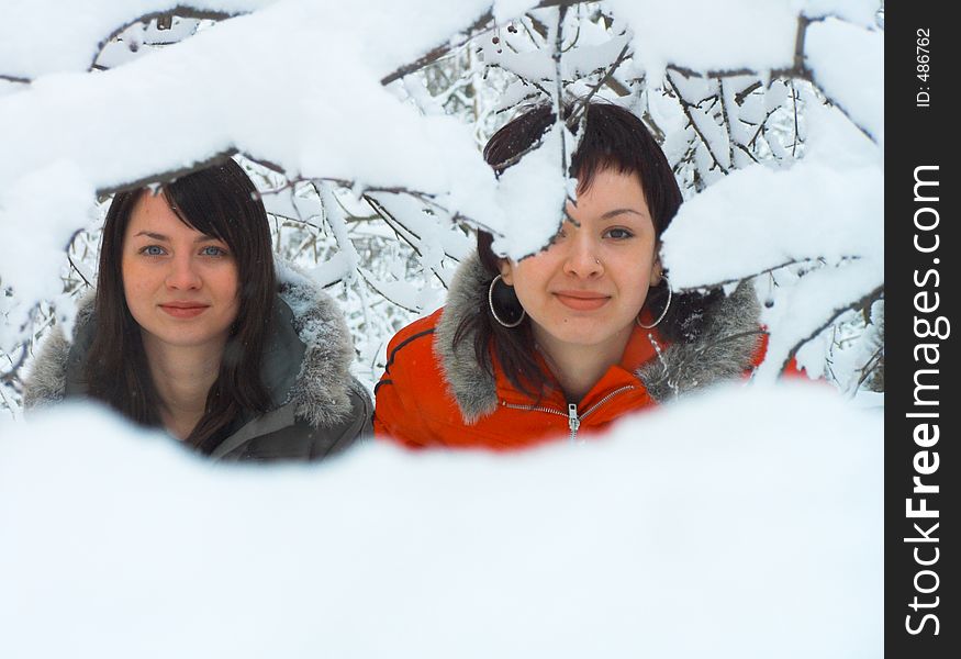 Girls in a snowdrift. Girls in a snowdrift