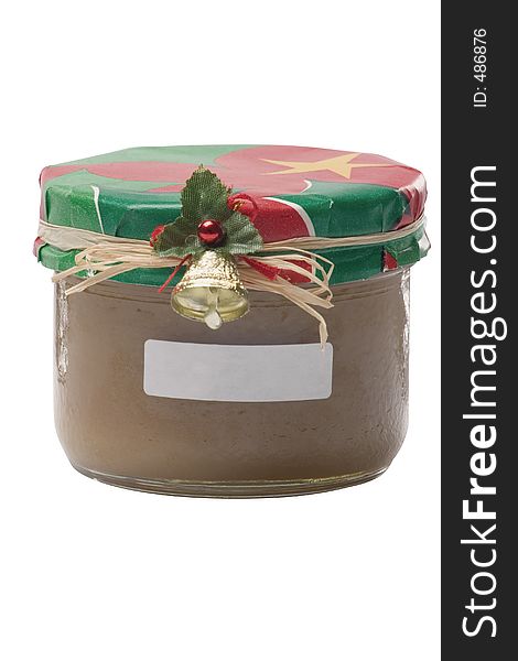 Caramel pot with christmas decoration and label
