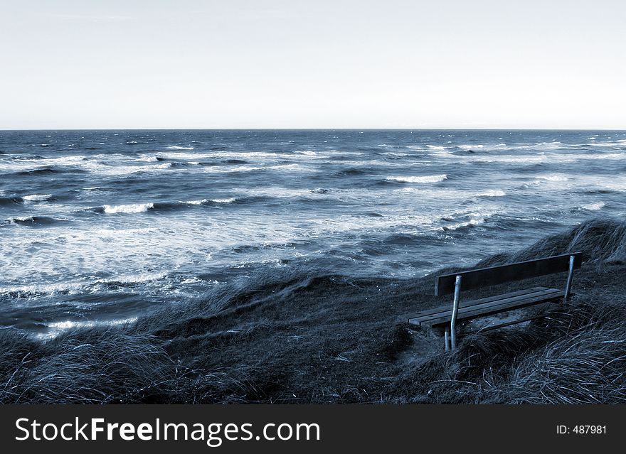 Bench by the ocean, Blue. Bench by the ocean, Blue