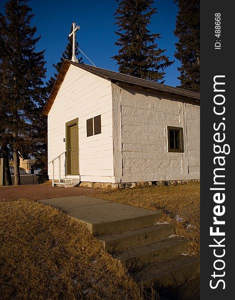 Father Lacombe Chapel in St. Albert, Alberta, Canada.