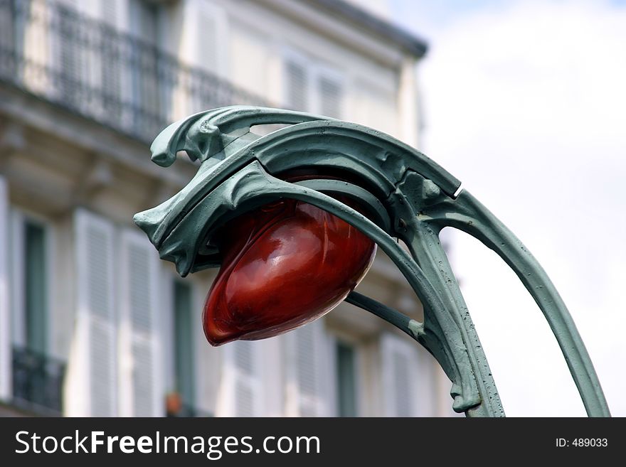 Old style lantern spotted at the entrance of a metro station in Paris, France. Old style lantern spotted at the entrance of a metro station in Paris, France