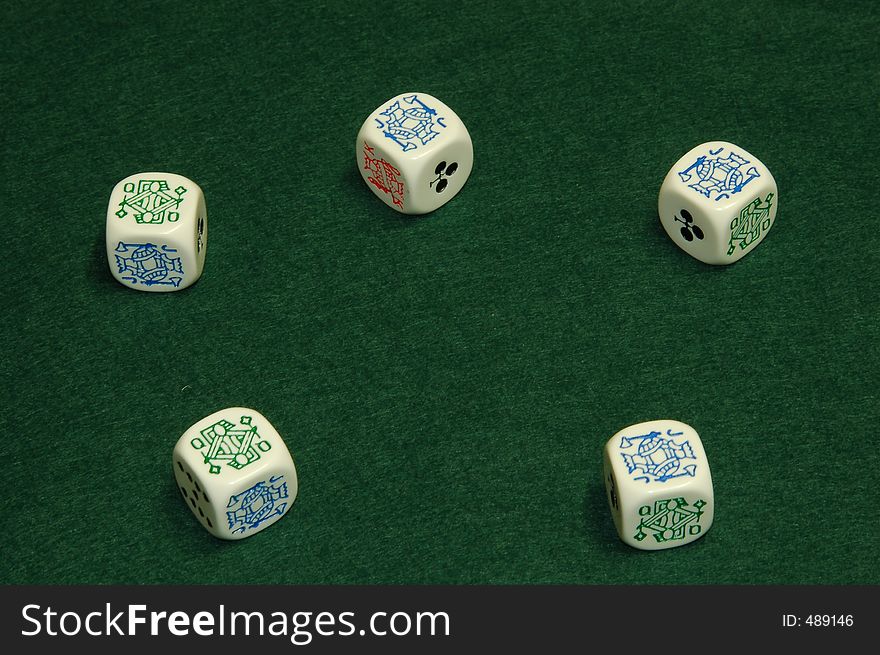 Poker dice. Three jacks and two queens - a full house. Poker dice. Three jacks and two queens - a full house.