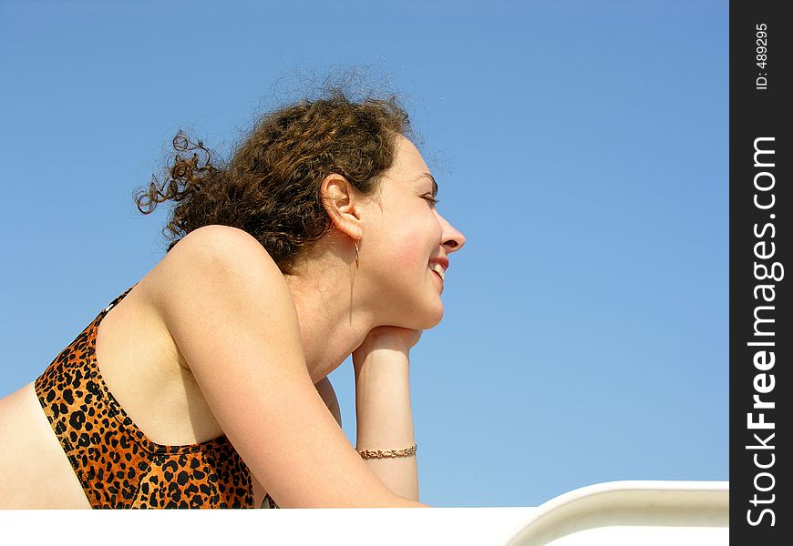 Girl On Sky On Beach