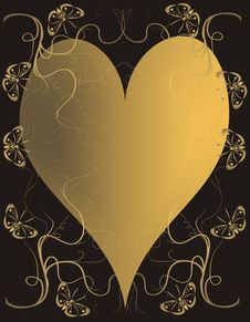 Golden Heart And Butterfly Stock Images