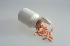 Medicine Pills With A White Bottle Royalty Free Stock Photography
