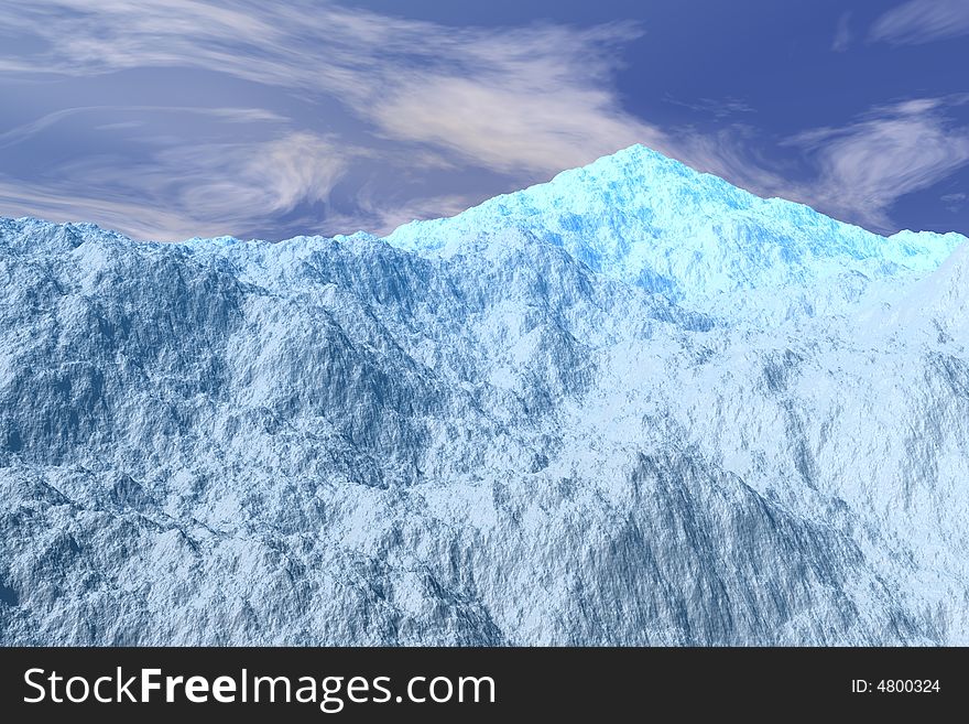 Icy mountains on a blue sky with light clouds. Icy mountains on a blue sky with light clouds