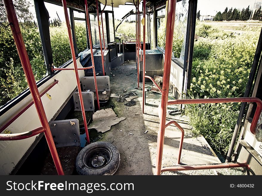 Wrecked bus from the inside