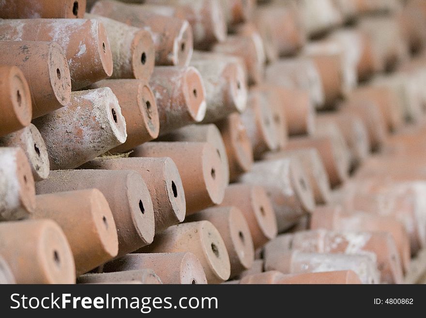 Old clay pots stored away for the winter. Old clay pots stored away for the winter