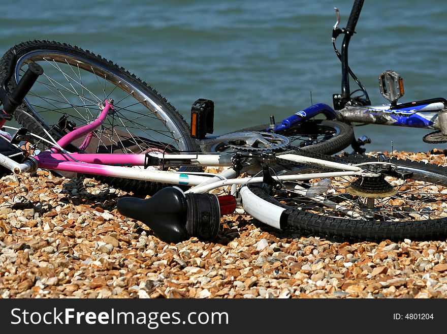 Bikes lying around on the beach