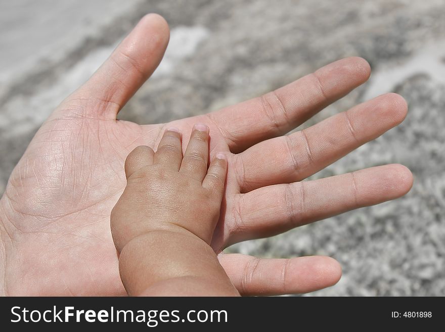 Baby hand on parent's palm