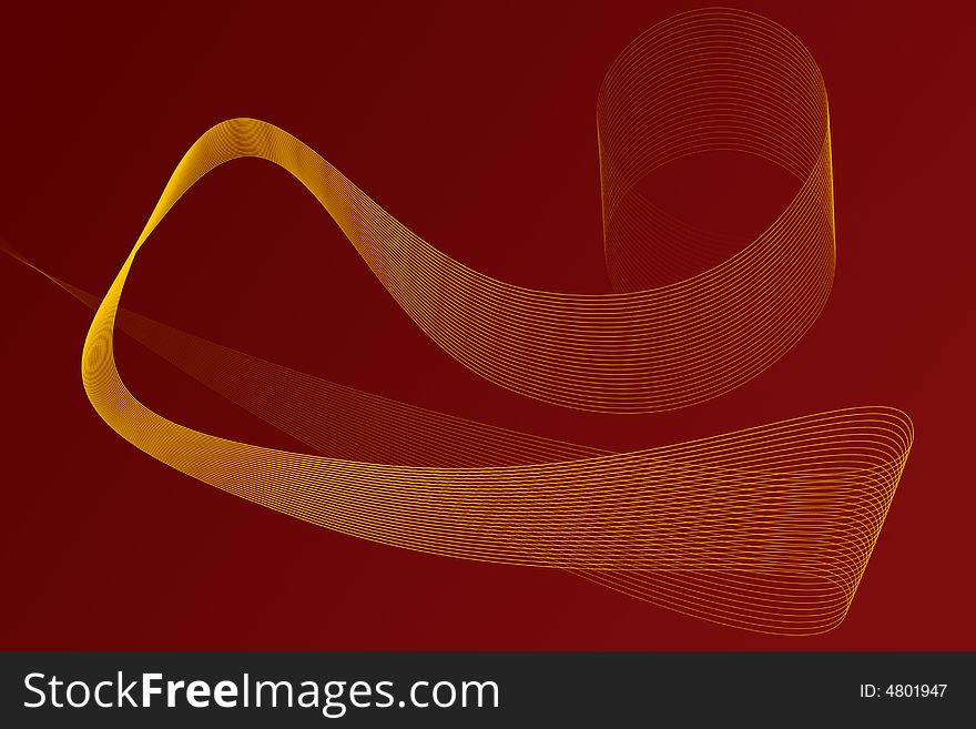 Illustration of yellow abstract swirls on a dark red background