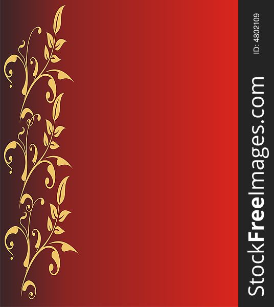 Golden leafs frame on red background -  illustration