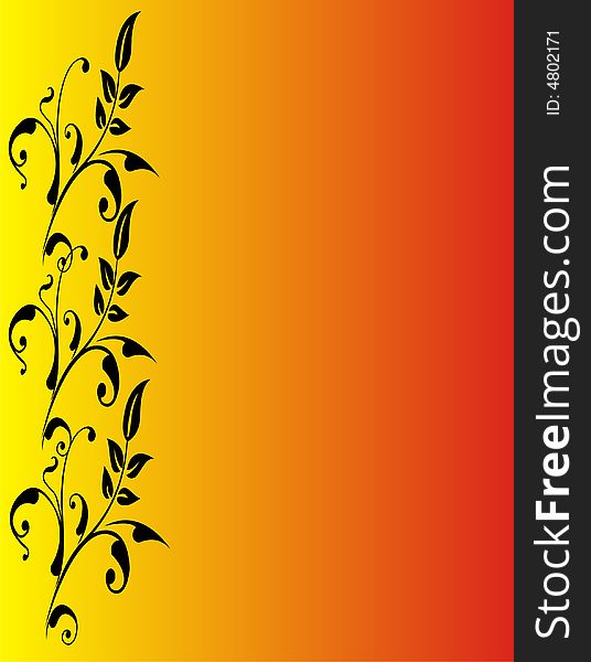 Leafs frame on red and yellow background -  illustration