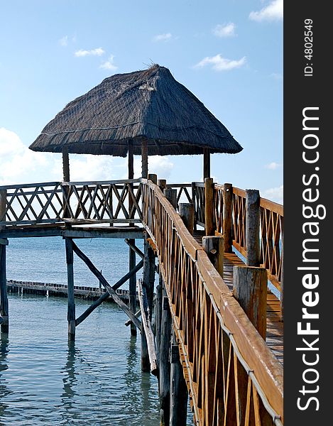 Long Wharf wood , ocean and umbrella. Long Wharf wood , ocean and umbrella