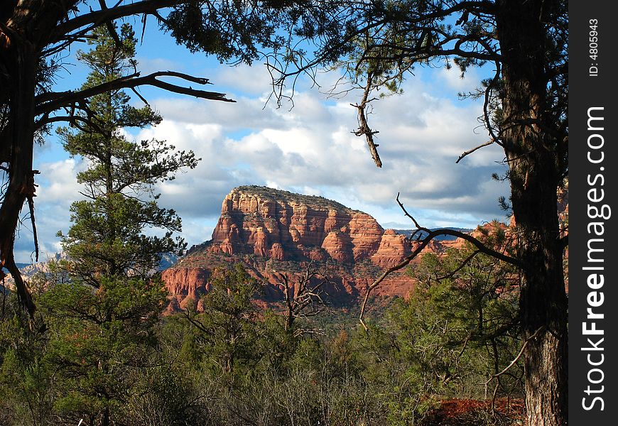 Red rocks of Sedona framed by vegetation. Red rocks of Sedona framed by vegetation