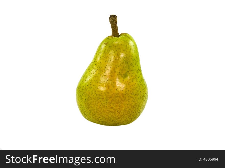 Single juicy green pear isolated on white