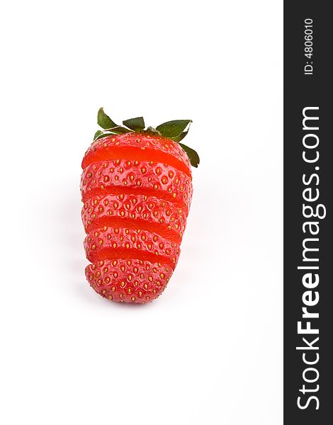 Sliced strawberry on a white background
