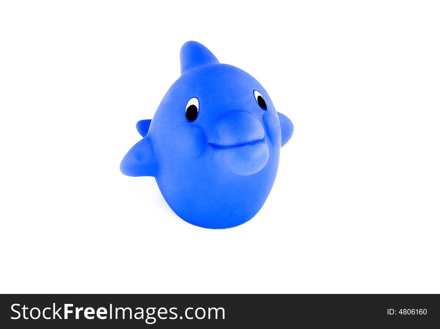 Blue rubber dolphin for in the bathtub