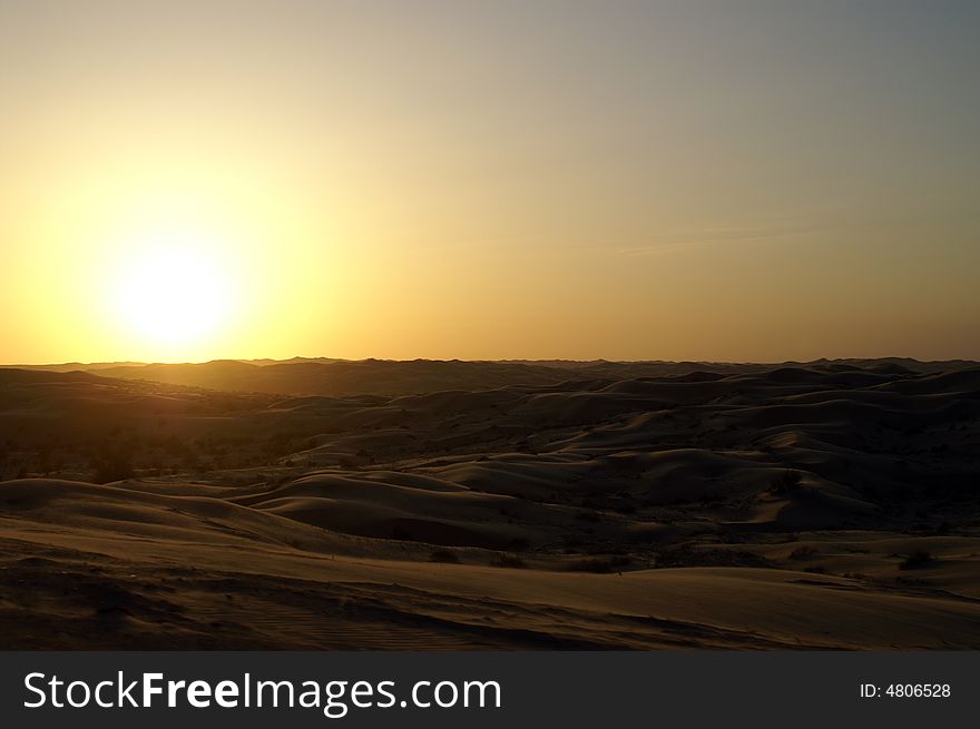 Sunset in desert sand dune. Sunset in desert sand dune