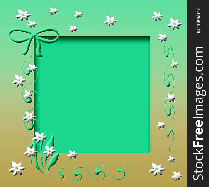 White flowers and green vines frame cutout center. White flowers and green vines frame cutout center
