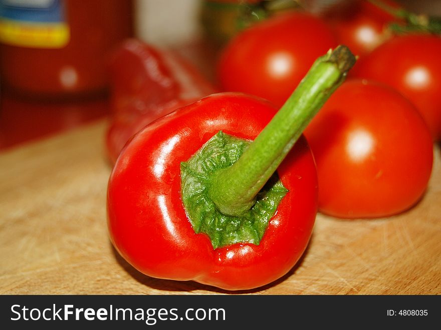 Red tomatos and sweet chilli. Red tomatos and sweet chilli