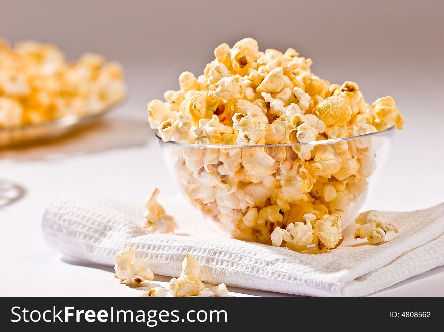 Food serias: popcorn on the glass bowl