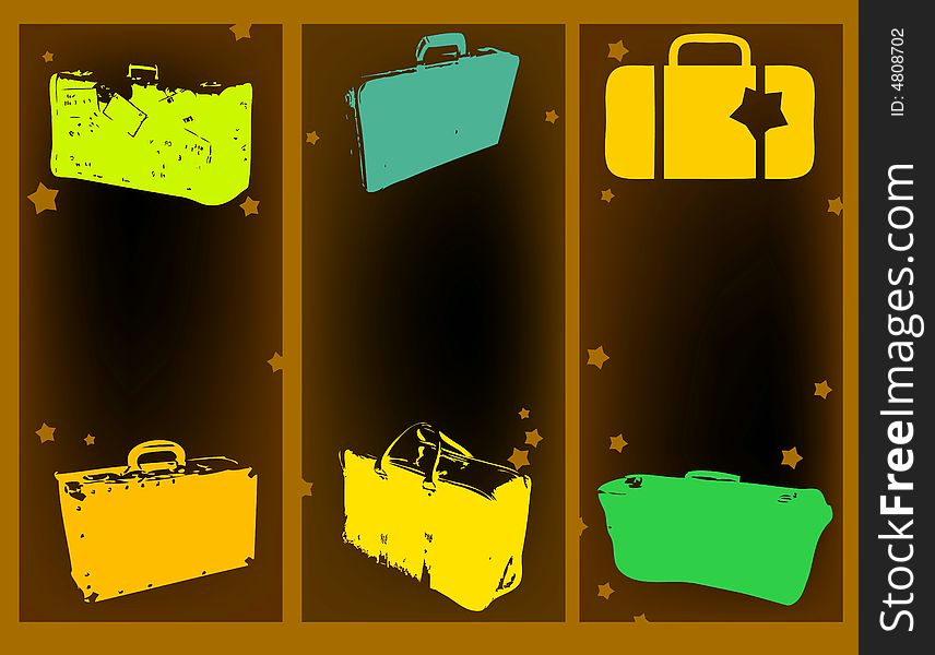 Abstract brown background with various suitcases. Abstract brown background with various suitcases