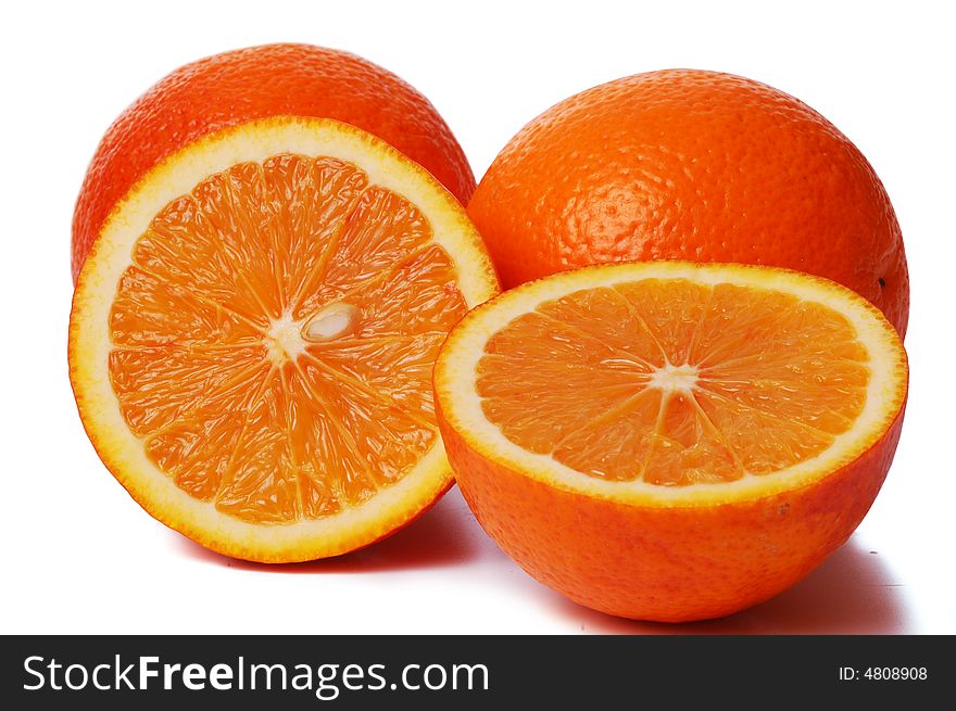 Close-up perfectly fresh orange, on white background