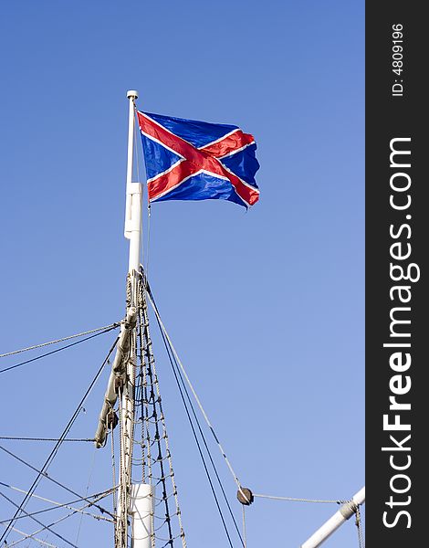 Flag of Russia Navy on a mast in a sunny day. Flag of Russia Navy on a mast in a sunny day