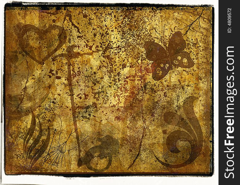 Grunge background with cracks splatters and filigree. Grunge background with cracks splatters and filigree